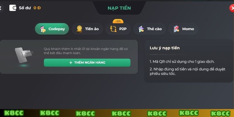 Tổng hợp các lưu ý khi nạp tiền k8cc