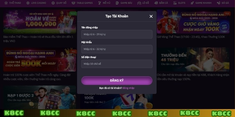 Cách đăng ký K8CC nhanh nhất